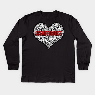 Cosmetologist Heart Shape Word Cloud Design Cosmetology print Kids Long Sleeve T-Shirt